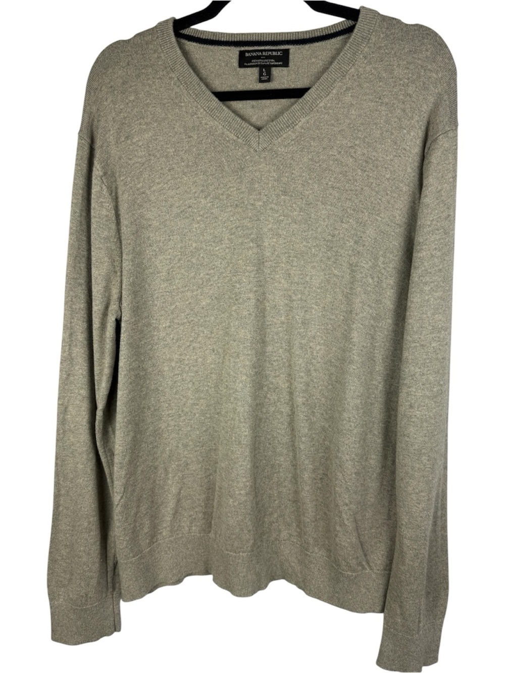 Banana Republic Silk Cashmere Blend V-Neck Sweater Tan Beige Gray Size Large